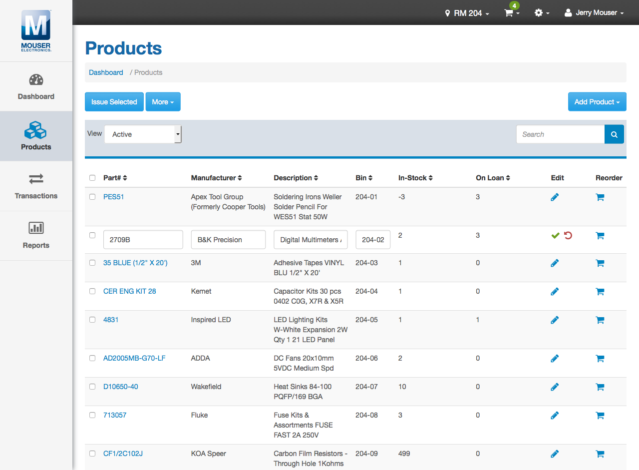 Inventory Management App Products Table